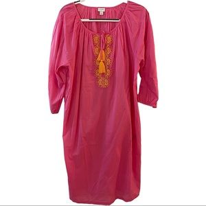 J Crew pink midi coverup with yellow eyelet & tassel detail, sz L